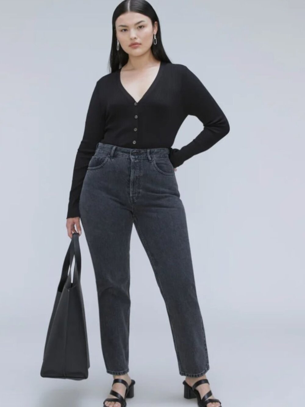 EVERLANE The Curvy '90s Cheeky Straight Jean Black Organic Cotton Size 31 Ankle